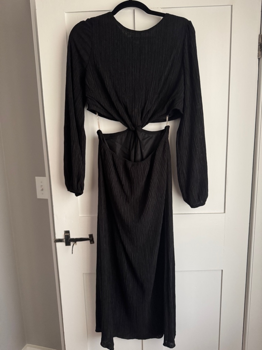 Lush Black Long-Sleeve Cutout Midi Dress